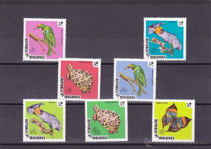 Sellos: MALDIVAS.1973.MARIPOSAS/PAJAROS/FAUNA.Y.-429/435.NUEVO.