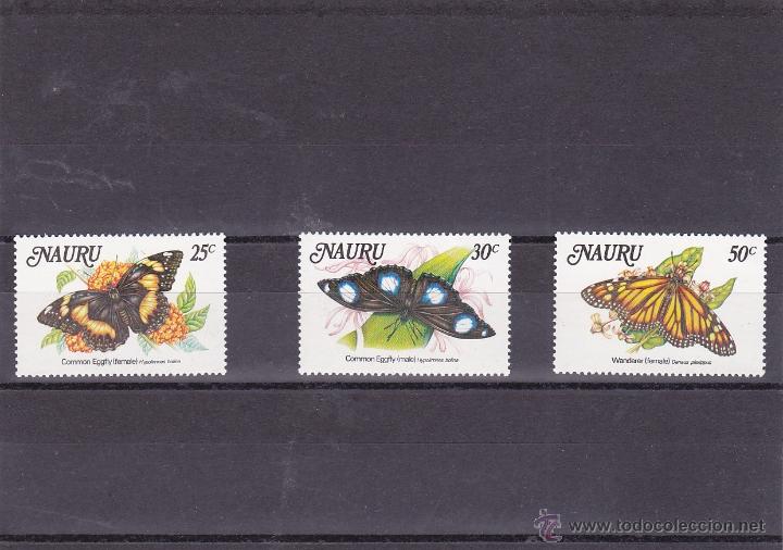 Timbres: NAURU.1984.MARIPOSAS/FLORES. Y-283/285.NUEVO.