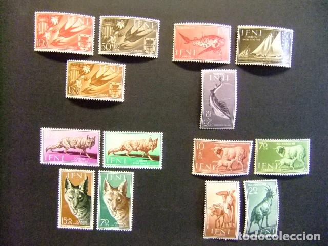 Sellos: 24 IFNI 1957 -1959 LOTE DE SELLOS FAUNA - AVES MAM&Iacute;FEROS PESCES - TODO NUEVO ** MNH VER FOTOS