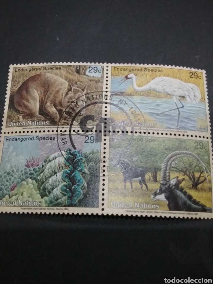 Sellos: Sellos de Naciones Unidas mtdos (O.N.U. New York). 1993. Animales peligro estincion. Grulla. Vida ma