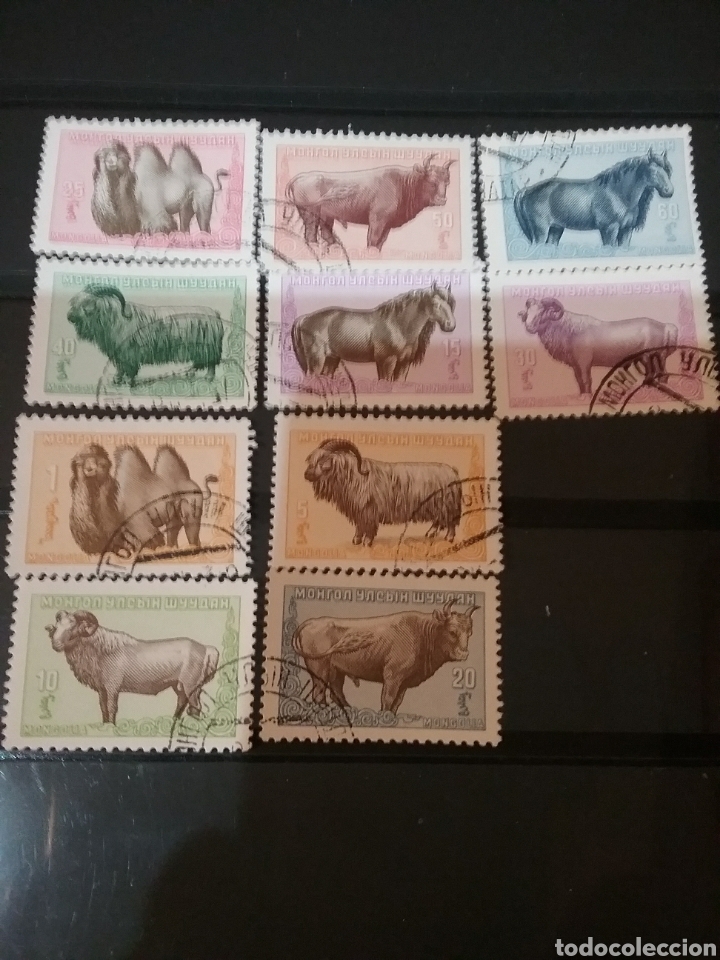 Sellos: Sellos R. Mongolia mtdos/1958/Animales Mongolia/caballo/obeja/cabra/camello/animales/fauna/dromedari