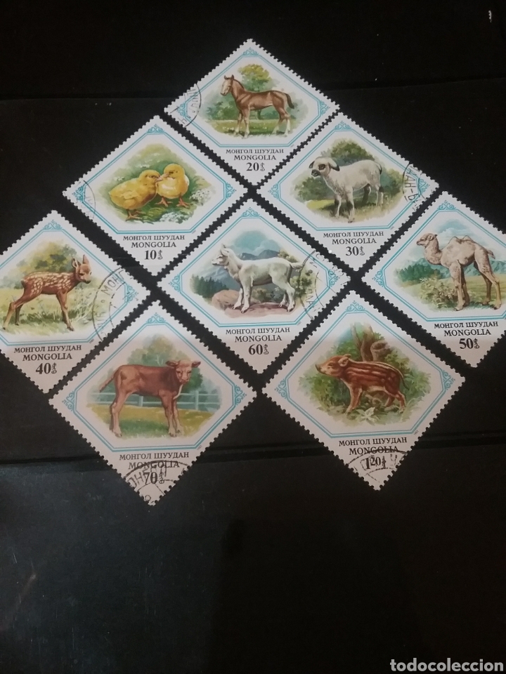 Sellos: Sellos R. Mongolia mtdos/Crias/animales/fauna/camello/potro/ternero/cervatillo/cordero/pollos/aves