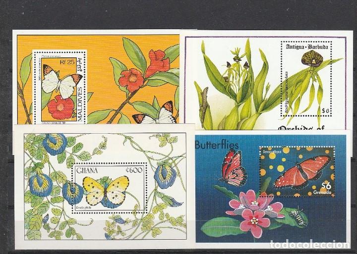 Briefmarken: LOTE 4 HOJAS BLOQUE MARIPOSAS/FLORES.NUEVAS.