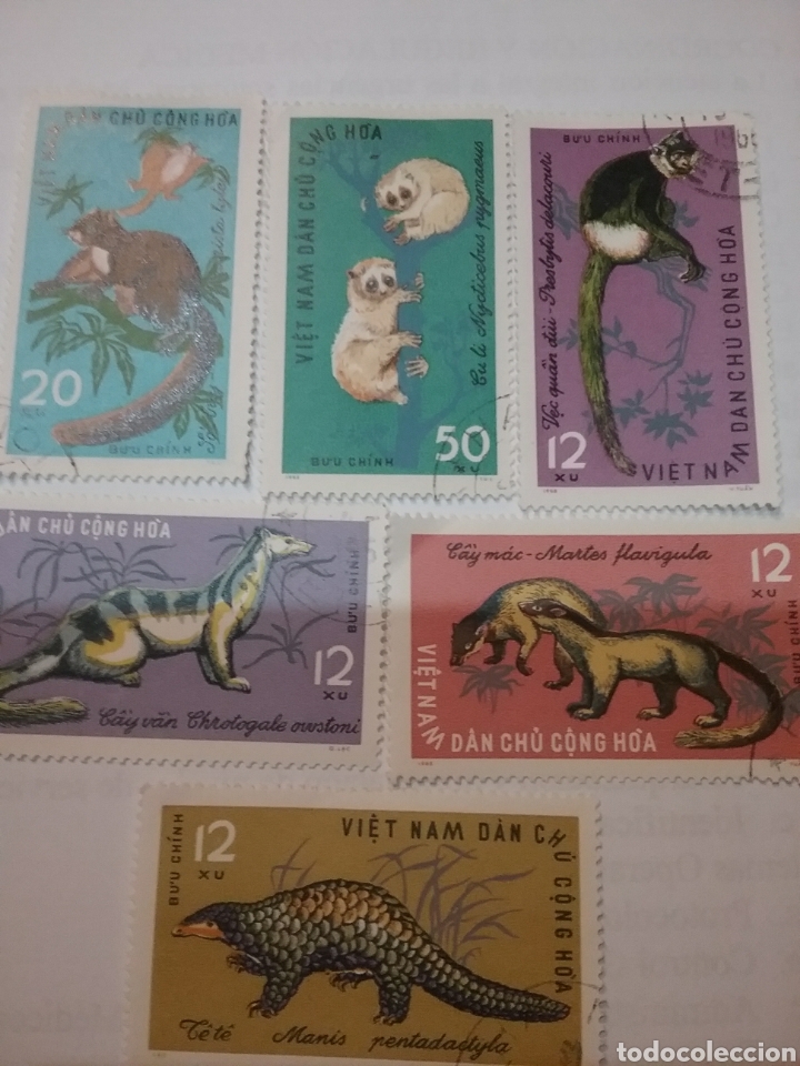 Timbres: Sellos Vietnam Norte (Vietnam) mtdos/19765/Fauna/pangolin/civeta/marta/loris/arboles/naturaleza/mono