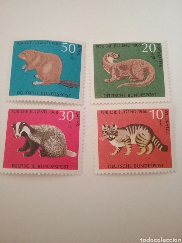 Timbres: Sellos Alemania, R. Federal nuevos/1968/Pro -juventud/fauna/gato/nutria/tejon/castor/animales/natura