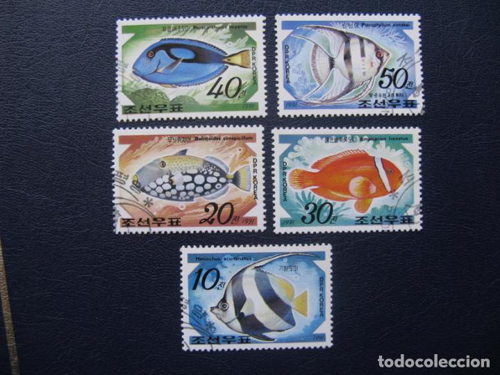 Sellos: 5 sellos de corea del norte, peces - Foto 1