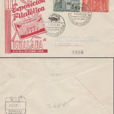 Sellos: AÑO 1959, II EXPOSICIÓN FILATELICA EN IGUALADA, TORO, SOBRE DE PANFILATELICAS CIRCULADO