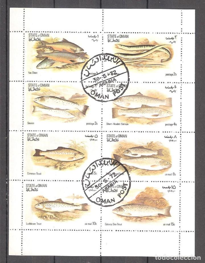 Timbres: STATE DE OMAN Hoja con 8 valores de Peces&ordm;