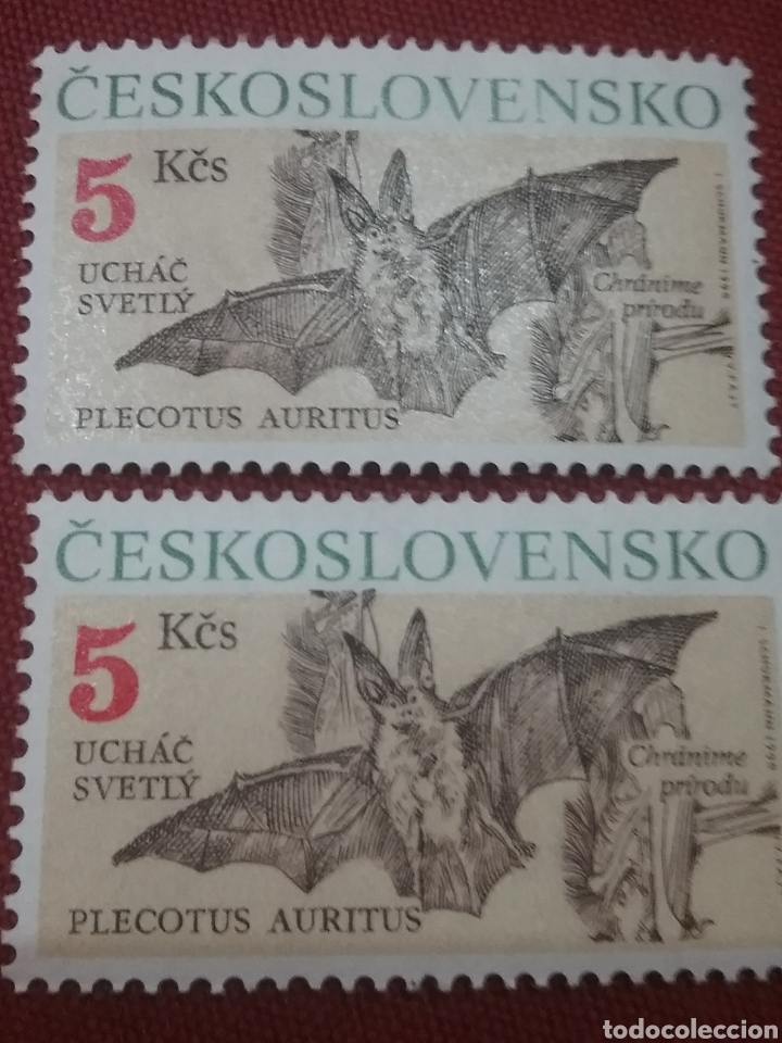 Selos: Sellos R. Checoslovaquia nuevos/1990/murcielago/animales/fauna/mamiferos/pajaros/sonar/arbol/natural