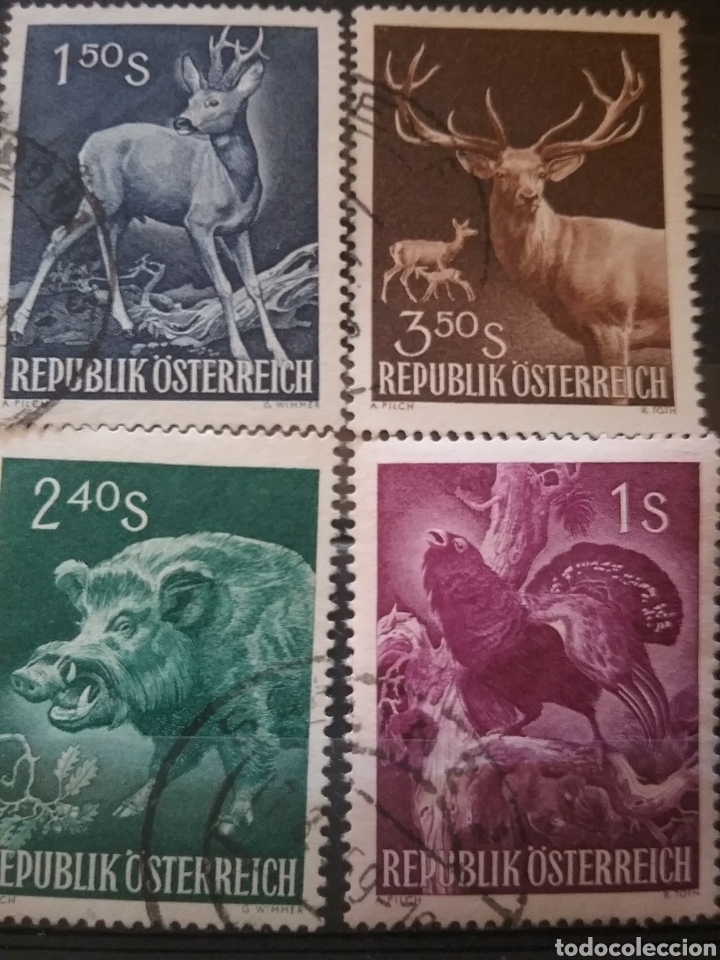 Selos: Sellos Austria (Osterreich) mtdos/1959/aninales/fauna/caza/congreso/jabali/ciervo/urugayo/aves/natur
