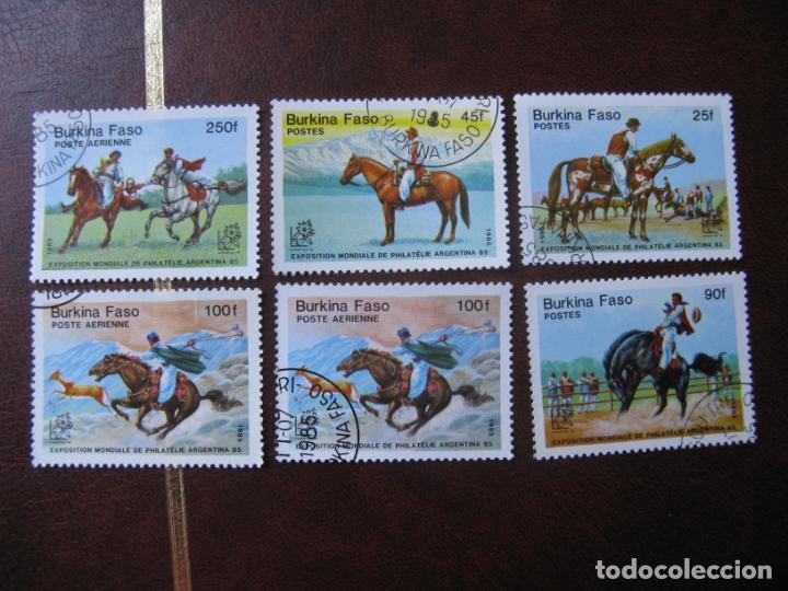 Selos: burkina faso, exposicion mundial de filatelia argentina-85, tema fauna, caballos
