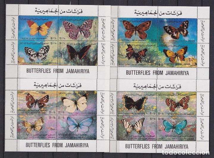 Sellos: &rdquo;F-EX18261 LIBYA JAMAHIRIYA MNH 4 BLOCK 4 DIFFERENT BUTTERFLIES MARIPOSAS.&rdquo;
