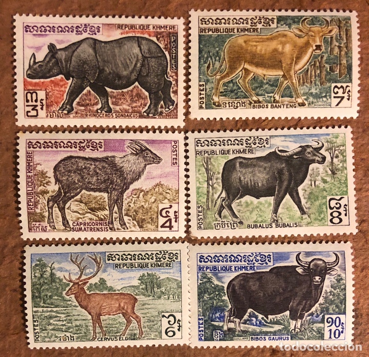 Sellos: REPUBLIC KHMERE (CAMBOYA). 6 SELLOS DEL A&Ntilde;O 1972, MAM&Iacute;FEROS SALVAJES. 310/315.