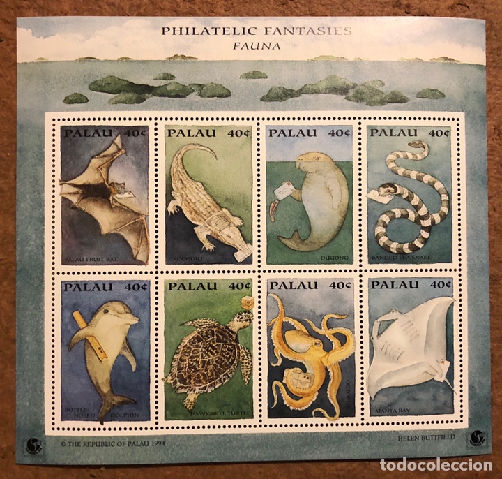 Selos: HOJA REP&Uacute;BLICA DE PALAU CON 8 SELLOS DEL A&Ntilde;O 1994: FAUNA.
