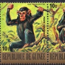 Sellos: GUINEA/1977/MNH/SC#C140/ ANIMALES AFRICANOS/ CHIMPANCÉ / NATURALEZA / TIRA DE 3
