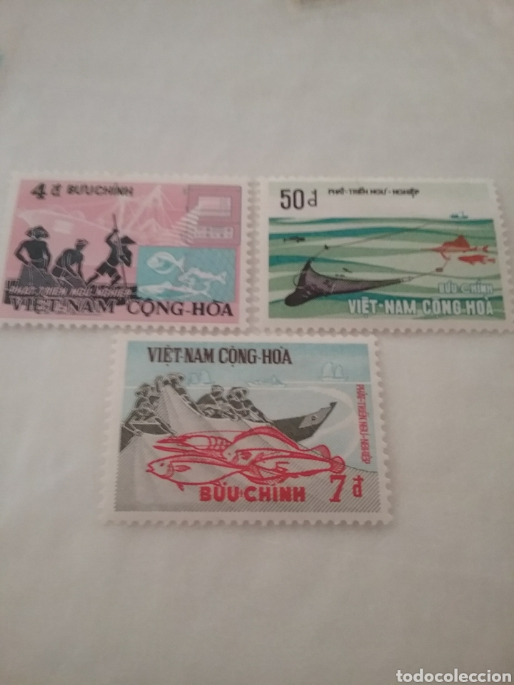 Briefmarken: Sellos Vietnam Sur nuevos/1972/industria/pesquera/fuana/marina/peces/pescado/barca/barco/red/