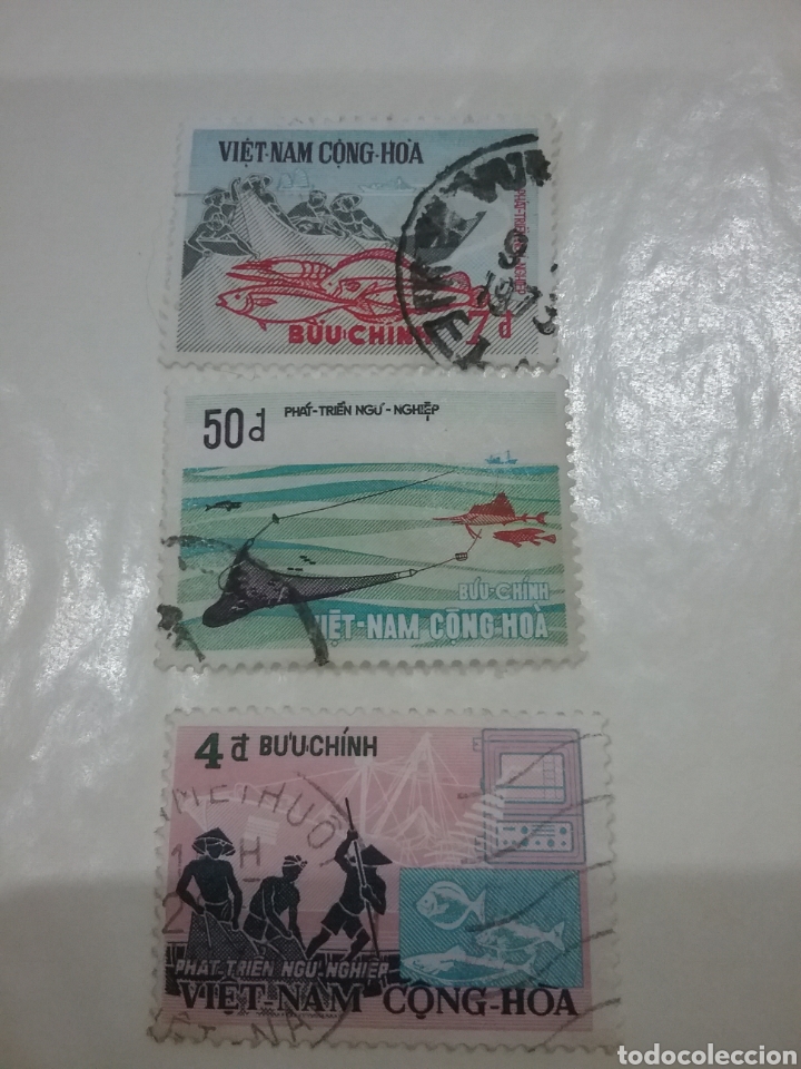Briefmarken: Sellos Vietnam Sur mtdos/usados/1972/industria/pesquera/peces/pescado/barco/barca/trabajos/redes/ge