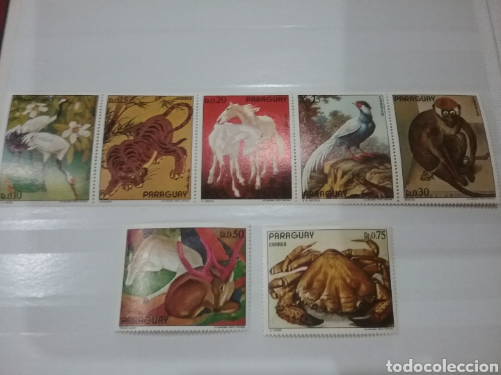 Briefmarken: Sellos Paraguay nuevos/+/-se&ntilde;al bisagra/1972/arte/fuana/pinturas/animales/aves/caballo/tigre/cangrej