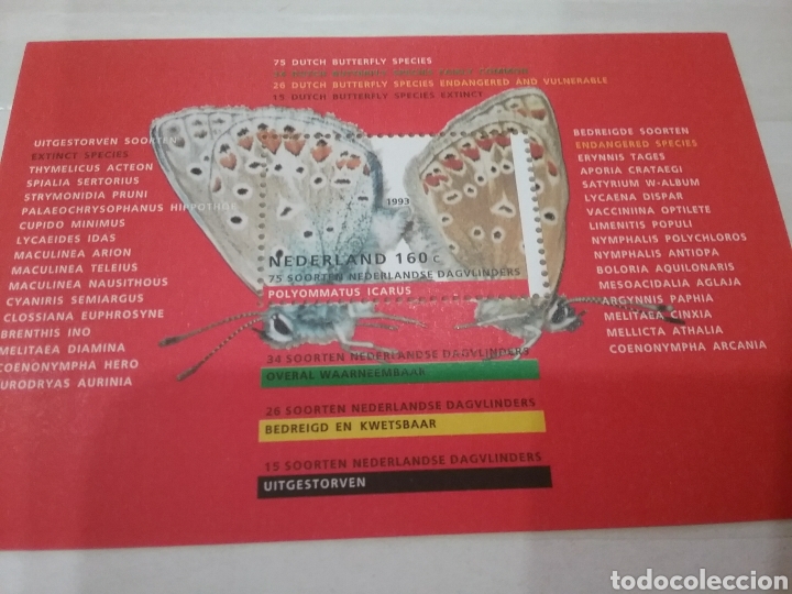 Briefmarken: HB Holanda (P. Bajos) nuevo/1993/mariposas/polillas/insectos/animales/fauna/com&uacute;n/naturaleza/