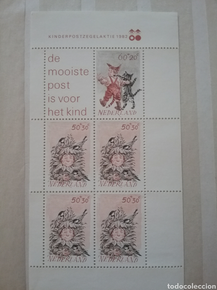 Briefmarken: HB Holanda (P. Bajos) nuevo/1982/cuidado/ni&ntilde;os/infancia/animales/dibujos/aves/parajos/gato/fabula/ca
