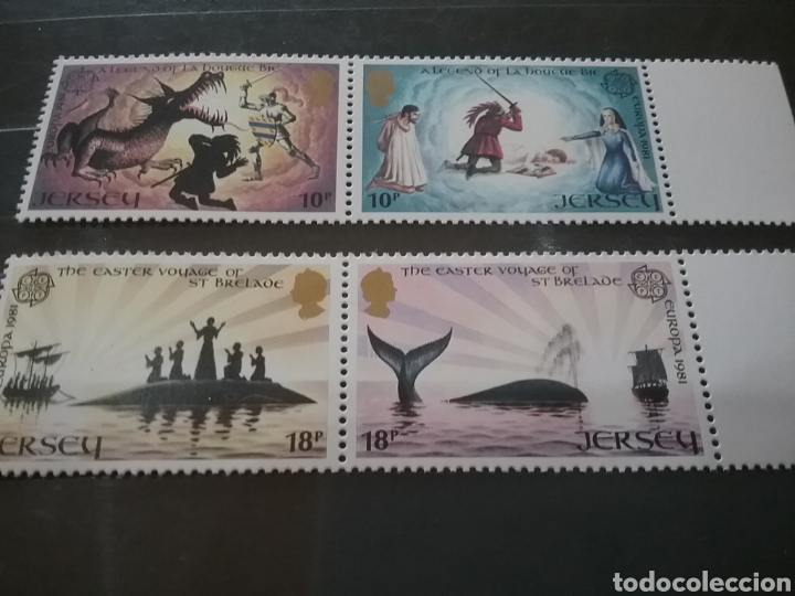 Sellos: Sellos de Bailia Jersey nuevos/1981/leyendas/cuentos/infancia/dtagon/barco/velero/europa/CEPT/arma/p