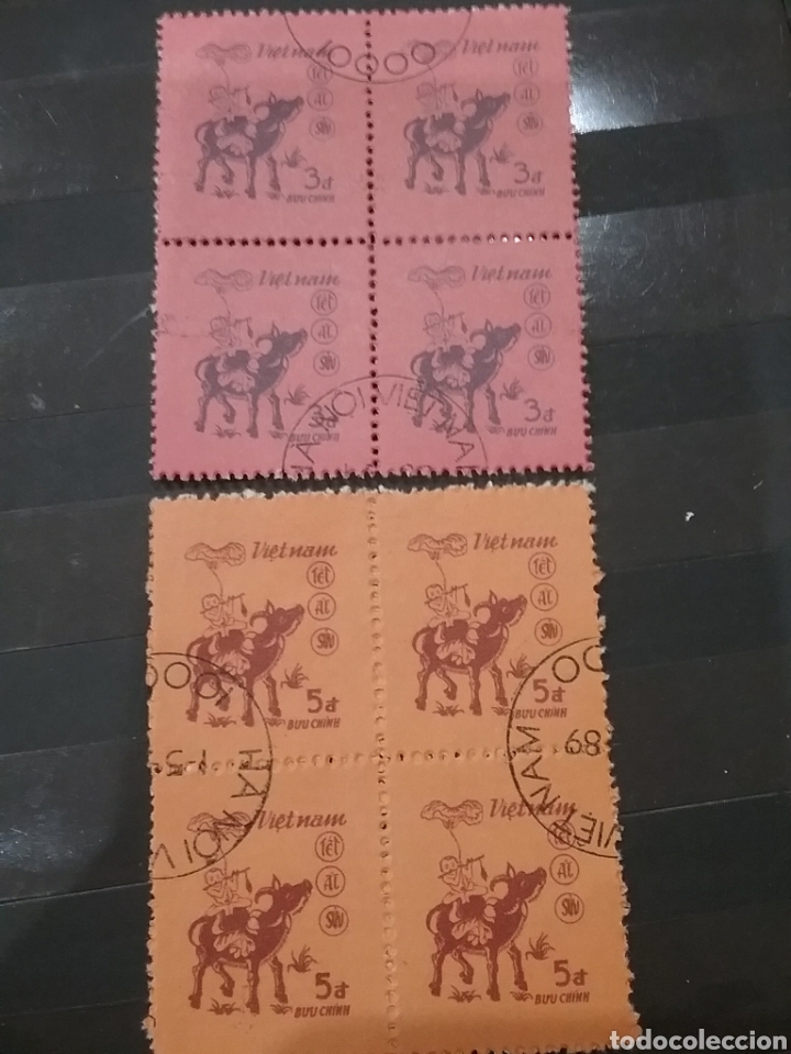 Sellos: Sellos R. D. Vietnam Norte mtdos/1985/a&ntilde;o/nuevo/chino/ni&ntilde;i/animales/bufalo/mamifero/domestico/fauna