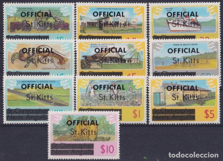 Briefmarken: F-EX20136 ST KITS MNH 1980 DEFINITIVE SET OVERPRINT OFFICIAL PINNEAPLE SHIP COTTON LOBSTER.