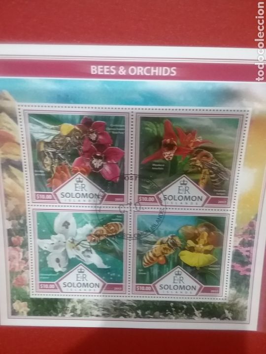 Briefmarken: HB I. Salomon mtdos/2017/abeja/avispa/insectos/naturaleza/flora/fauna/orquideas/flores/plantas/onc