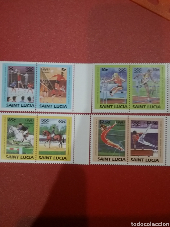 Briefmarken: Sellos S. Lucia nuevos/1984/juegos/olimpiadas/copa/Los/Angeles/EE.UU/caballo/hipica/carrera/gimnasia