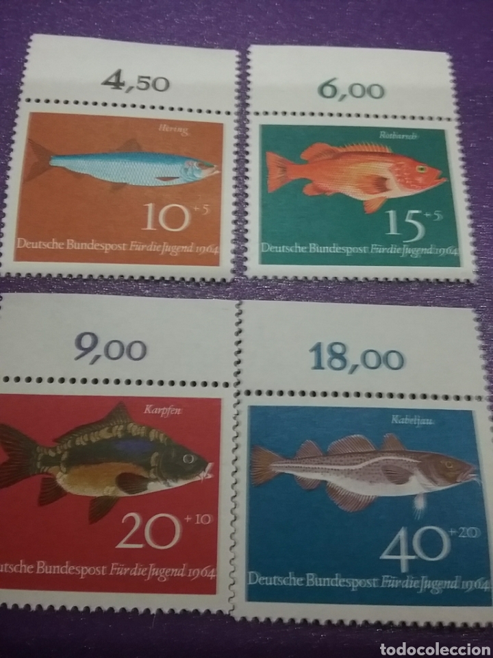 Briefmarken: Sello Alemania R. Federal nuevos/1964/projuventud/peces/pescados/fauna/marina/bacalao/carpa/arenque