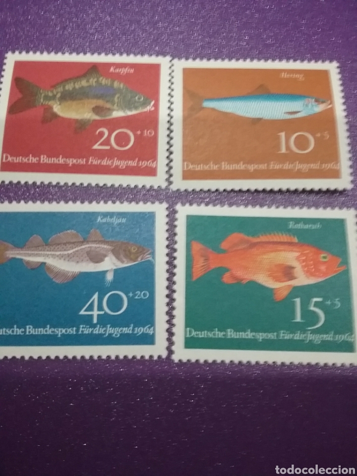 Briefmarken: Sello Alemania R. Federal nuevos/1964/projuventud/peces/pescados/fauna/marina/bacalao/carpa/arenque