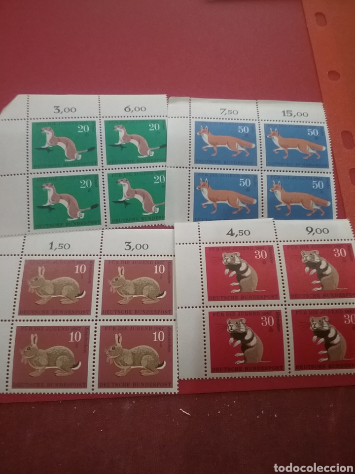 Briefmarken: Sello Alemania R. Federal nuevos/1967/projuventud/fauna/conejo/hamster/armi&ntilde;o/zorro/animales/mamifer