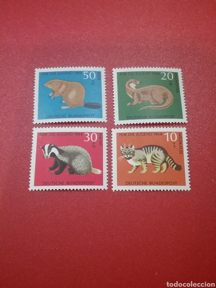 Briefmarken: Sello Alemania R. Federal nuevos/1968/Projuventud/fauna/gato/nutria/tejon/castor/animales/naturaleza