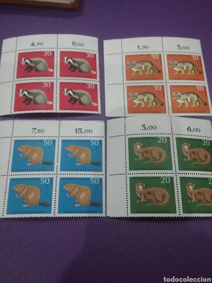 Briefmarken: Sello Alemania R. Federal nuevos/1968/Projuventud/fauna/gato/nutria/tejon/castor/animales/naturaleza