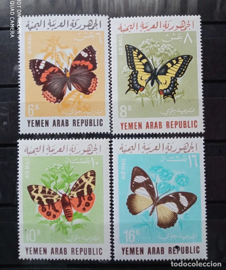 Briefmarken: YEMEN REP&Uacute;BLICA &Aacute;RABE- MARIPOSAS YVERT 56/59 SERIE COMPLETA SIN SE&Ntilde;AL DE CHARNELA