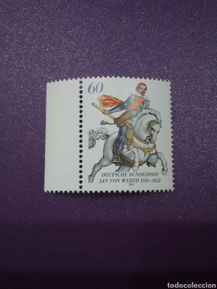 Briefmarken: Sello Alemania R Federal nuevo/1991/IVcent/nacimiento/general/militar/Jan/Werth/caballo/soldado/uni