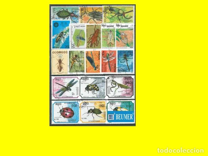 Sellos: 100 SELLOS tem&aacute;ticos de INSECTOS Y ESCARABAJOS.