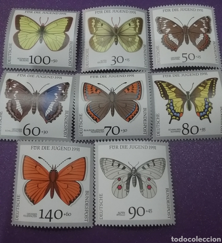 Briefmarken: Sello Alemania R Federal nuevo/1991/mariposas/polillas/insectos/fauna/alpina/almirante/apolo/colias/