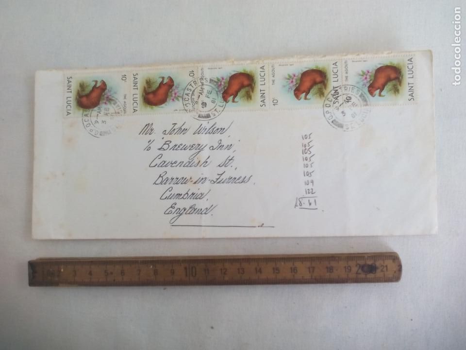 Briefmarken: SAINT LUCIA. THE AGOUTI. SOBRE CON 6 SELLOS 1981. SANTA LUCIA ST. CASTIES