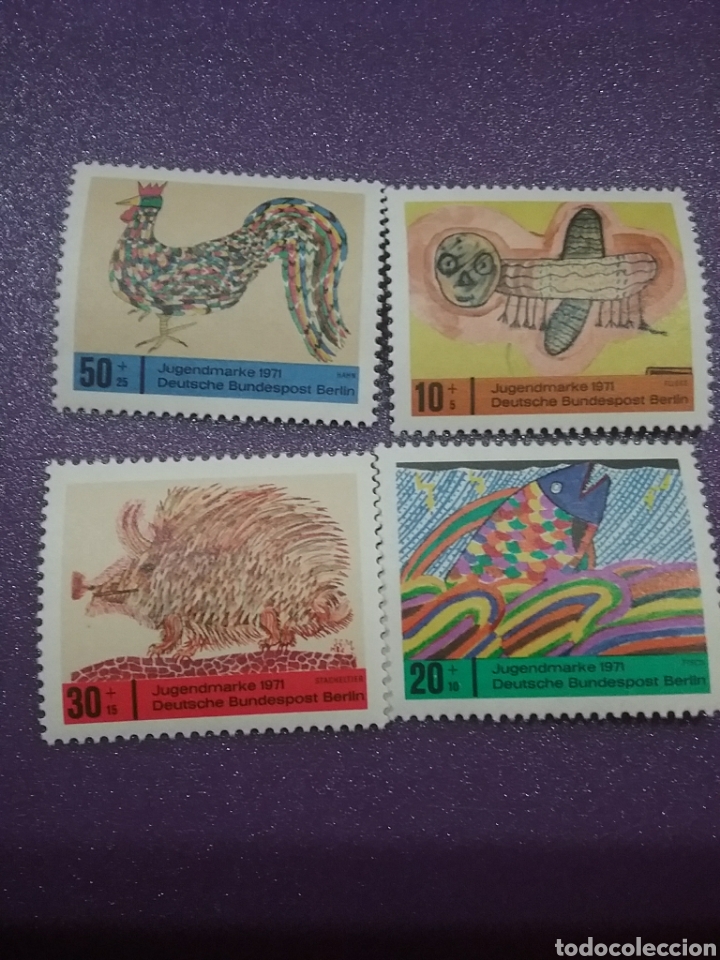 Briefmarken: Sello Alemania, Berlin nueva/1971/pro/juventud/dibujos/infancia/mosca/gallo/ave/peces/fauna/erizo/es