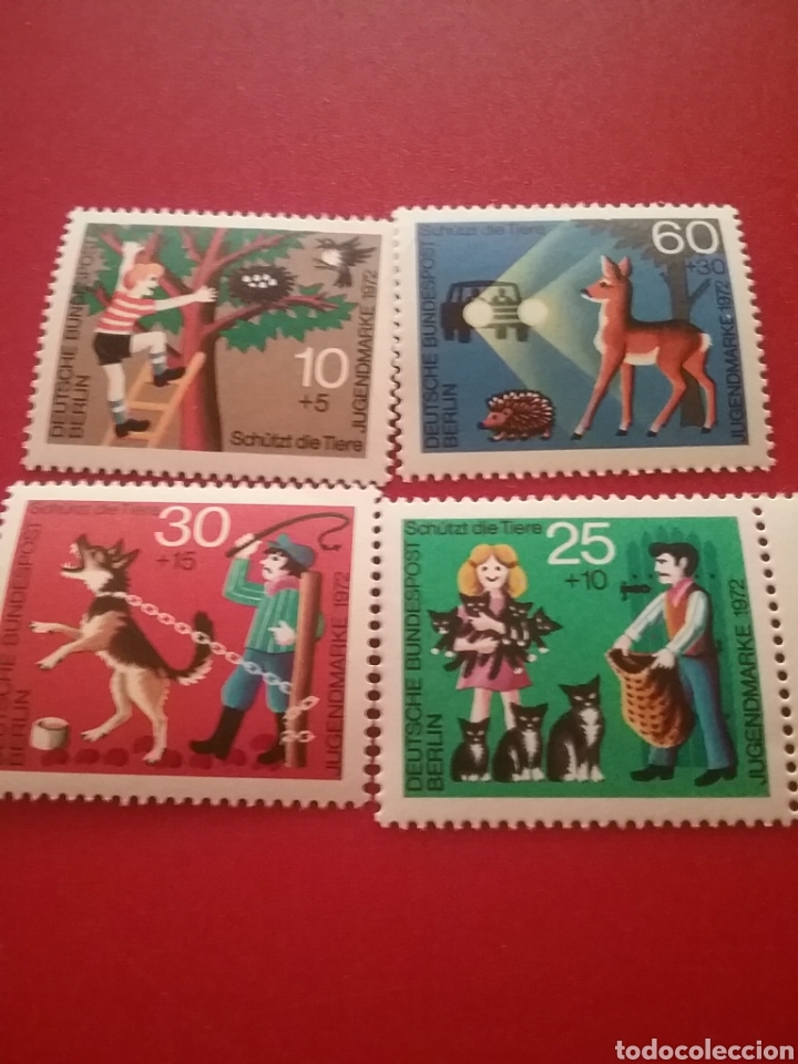 Briefmarken: Sello Alemania, Berlin nuevo/1972/pro/juventud/priteccion/fauna/animaled/perro/coche/ciervo/aves/gat