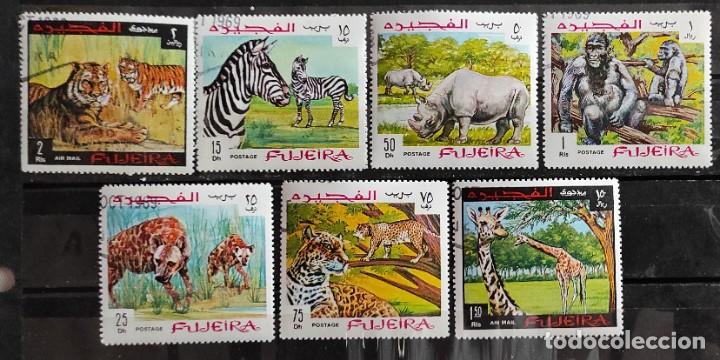 Briefmarken: FUJEIRA- ANIMALES- MICHEL 30208- SEWRIE DE 7 VALORES MATASELLADOS.