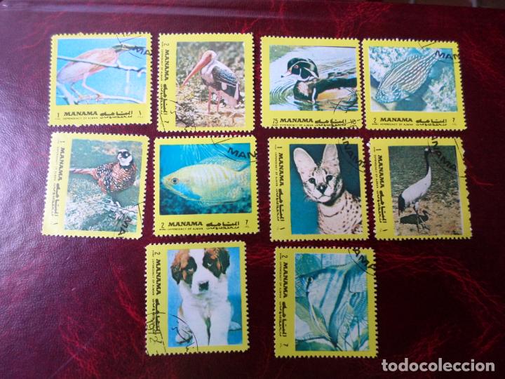 Briefmarken: *arabia sudeste, manama, 10 sellos tema fauna