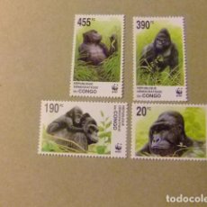 Sellos: CONGO 2002 WWF GORILA DE MONTAÑA PROTECCIÓN DE LA FAUNA YV 1539/42 ** MNH. Lote 275161608