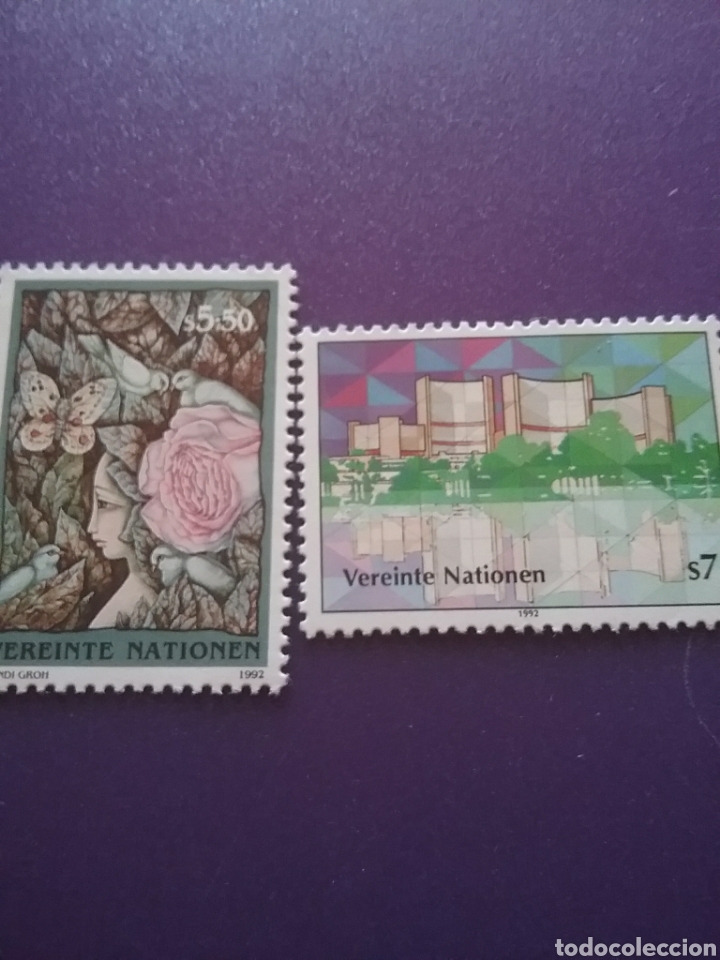Briefmarken: Sello Naciones Unidas (Viena) nuevo/1992/nn.uu/sede/arquitec/arte/pintura/mujer/paloma/ave/mariposa/