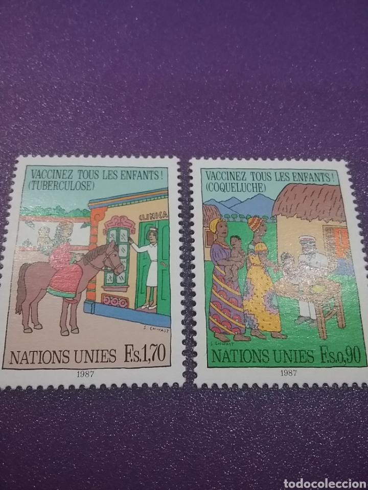 Briefmarken: Sello Naciones Unidas (Ginebra) nuevo/1987/campa&ntilde;a/vacumacion/infancia/caballo/trajes/tipicos/animal