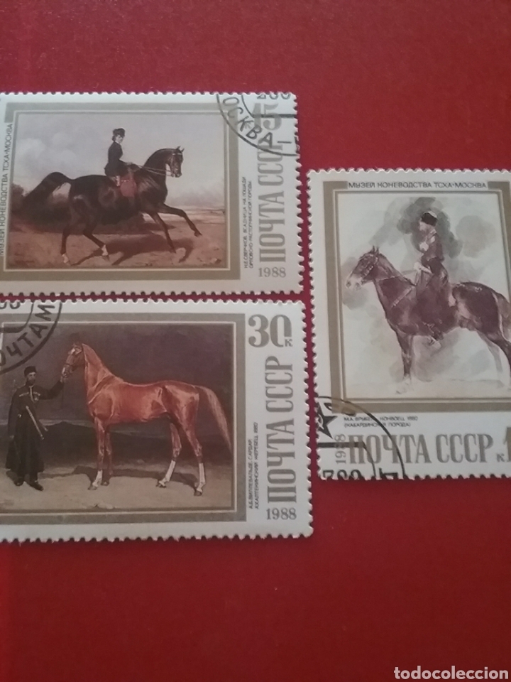 Briefmarken: Sello Rusia (URSS.CCCP) mtdo(3 de 5v )/1988/pinturas/arte/cuadros/caballo/hipica/animales/mamiferos