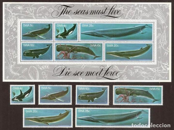 Selos: AFRICA SUDOESTE (SWA). 1980. Yvert 423-428*** + BF5. Fauna, ballenas.