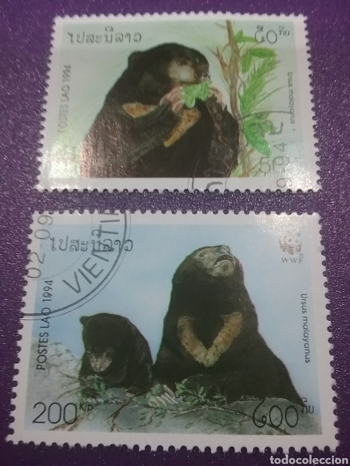 Timbres: Sello Laos (Lao) mtdo(2 de 4v)/1994/fundacion/proteccion/vida/salvaje/WWF/oso/Himalaya/mamifero/ose