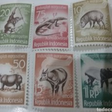Timbres: SELLO R. INDONESIA NUEVO/1959/PROTECCION/NATURALEZA/ANIMALES/SALVAJES/FAUNA/LAGARTO/CHIMPANCE/RINOCE. Lote 311179033